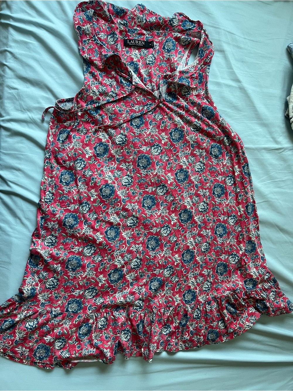Women’s Lauren Ralph Lauren floral ruffle knit tunic top size M